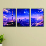 Set Of 3 blue city Sticky Canvas Frames For Wall Decore 8x11 inches size / Sticky Phototiles For Office And Home Workplace
