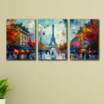 Set Of 3 paris city Sticky Canvas Frames For Wall Decore 8x11 inches size / Sticky Phototiles For Office And Home Workplace