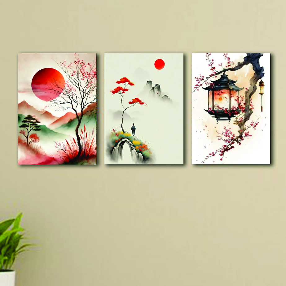 Set Of 3 nature Sticky Canvas Frames For Wall Decore 8x11 inches size / Sticky Phototiles For Office And Home Workplace