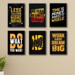 Pack Of 6 Motivational Quotes Sticky Wooden Canvas Frames For Wall Decore / Motivation Sticky Phototiles For Office And Room Wall Decoration