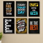 Set Of 6 Motivational Wooden Canvas Frames For Wall Decore / Sticky Phototiles Frames