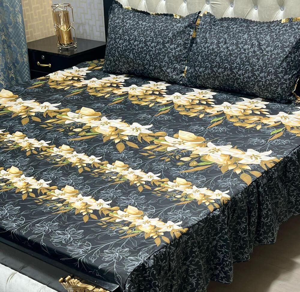 3 pcs Cotton Salonica Printed king size Dobule Bedsheet