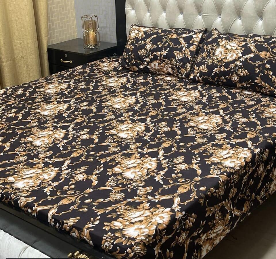 3 Pcs crystal cotton printed dobule bedsheet