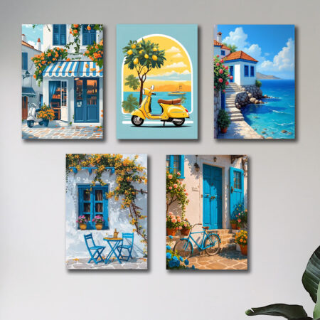 5-Piece Italian Vintage Homes Wall Art Frame Set (8×11 Inch Each Frame)