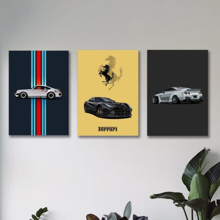 Set of 3 Sports Cars Wooden Canvas Frames  (8×11 Inch)