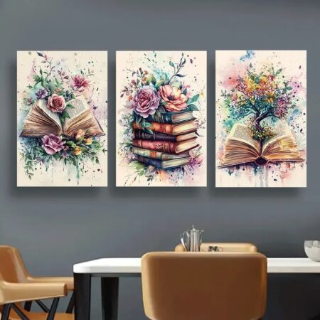 Botanical Books – 3-Piece Watercolor Wall Art Set (8×11 Inch)