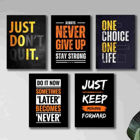 Set of 5 Motivational Sticky Wooden Canvas Frames – Inspirational Wall Décor