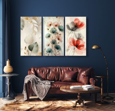 3-Piece Floral Art Wooden Wall Frame Set (11×8 Inch Each Frame)