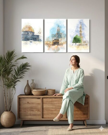 3-Piece Modern Islamic Wall Art Set – Decorative Muslim Gift