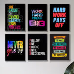set of 6 Motivational sticky canvas frames for wall decore / sticky phototiles