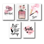 set of 5 make up themed girls room decore wall art wooden sticky Phototile frames