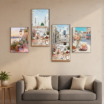 Set of 4 Modern Islamic Wall Art Prints  Wooden Sticky Tiles