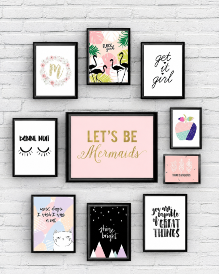Set of 10 Girls Room Glass Wall Art Frames