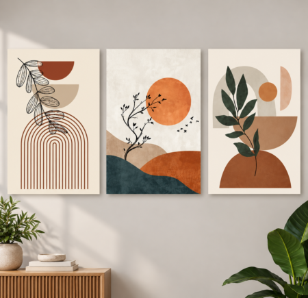 3 Pcs Abstract Botanical MDF Wall Art Set – Modern Boho Home Decor