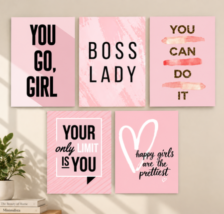 5 Pcs Girls Room Motivational Wall Art Photo Tiles – Boss Lady & You Go Girl
