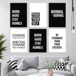 6 Pcs Black & White Motivational Wall Art Photo Tiles – Work Hard Stay Humble