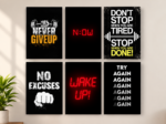 6 Pcs Gym Motivational Wall Art Set – Never Give Up, No Excuses & Wake Up