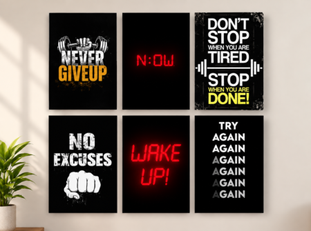 6 Pcs Gym Motivational Wall Art Set – Never Give Up, No Excuses & Wake Up