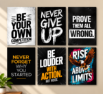 6 Pcs Motivational Wall Art Set – Be Your Own Competition & Rise Above Limits