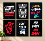 6 Pcs Motivational Wall Art Set – No Fear, Do It Now & No Pain No Gain