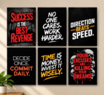6 Pcs Success Motivational Wall Art Set – Work Harder, Direction & Commitment