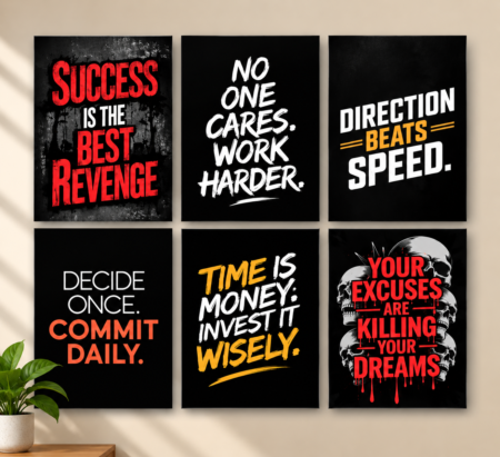 6 Pcs Success Motivational Wall Art Set – Work Harder, Direction & Commitment