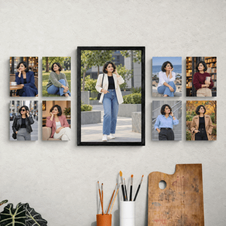 1 Frame With 8 Pcs Customised Photo Tiles