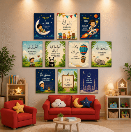 Islamic Kids Faith & Dua 10 Piece Nursery Wall Art Set