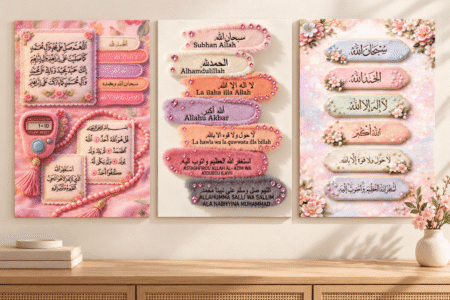 Pastel Pink Islamic Dhikr 3 Piece Wall Art Set