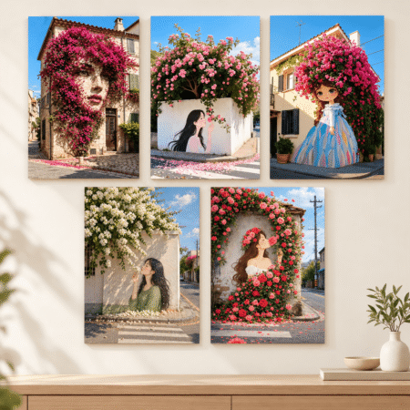 Pink Blossom Dreamscape 5 Piece Floral Wall Art Set