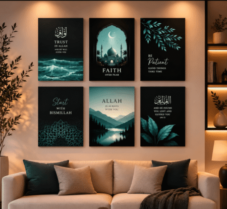Teal Black Islamic Faith 6 Piece Wall Art Set