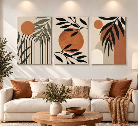 Terracotta Botanical Abstract 3 Piece Wall Art Set