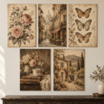 Vintage Paris Roses & Butterflies 5 Piece Wall Art Set